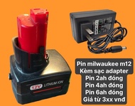 Pin M12 4ah tặng sạc adapter dùng cho máy milwaukee m12