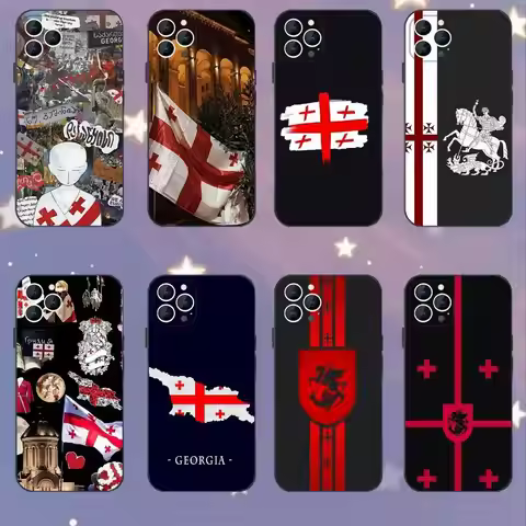 Georgia Flag Phone Case For iPhone 17,16,15,14,13,12,11,Pro,XS,Max,XR,Plus,E,SE4,Mini Black Soft Cov