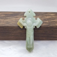 天然黃翡耶穌基督 十字架吊墜 | 天然緬甸玉A貨翡翠