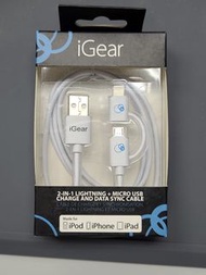 清貨 Apple IPhone Lightning + Micro Usb Cable 1M  充電線 數據線 Apple MFI 認證