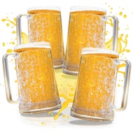 Beer Mugs with Gel Freezer 16 oz, Clear Double Walled Beer Mugs with Handles Set Of 4