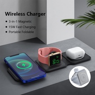 Wireless Charger Portable 3 In 1 Magnetic Charger Foldable Charging Station for iPhone Watch Airpods