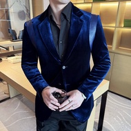 GUKENRO Suit For Men Velvet Spliced Leather Korean Slim Design Office Formal Evening Dinner Smart Ma