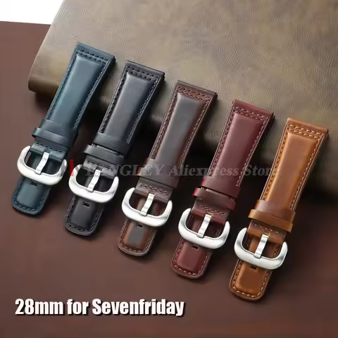 New Vintage Oiled Leather Strap 28mm for Seven Friday Watch Men Women Business Replacement Watch Bra