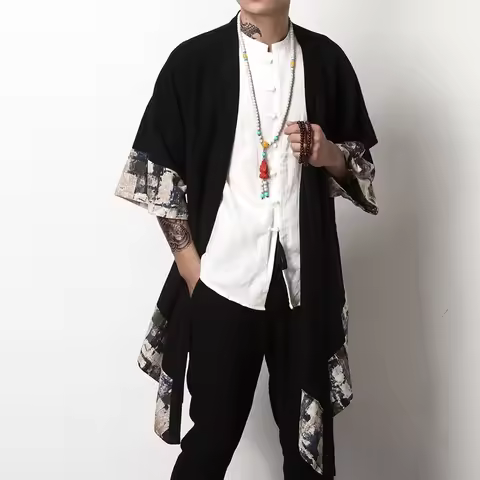 Japanese Kimono Cardigan Men Haori Yukata Male Samurai Costume Clothing Kimono Jacket Mens Kimono Sh