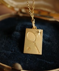 古董法國雕刻網球拍羽球拍長方形啞光墜子項鍊 少見款