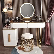 Dressing Table Set With Mirror And Stool, Makeup Vanity Table, 3 Color Touch Sn Dimming Mirror, Storage Table Storage Cabinet, For Bedroom Bathroom, For Girls, Women (Color : (White Gold 100cm/39.3in)