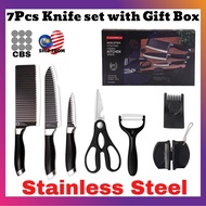 CBS Everrich Non-Stick Coating 7pcs Knive Set Cleaver Knife Sharpener Kitchen Tools