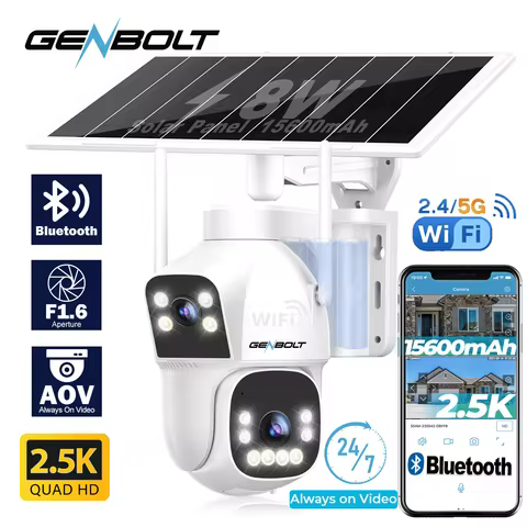 GENBOLT 2.5K AOV WiFi Solar Security Camera Outdoor Wireless, 7/24 Recording 3MP+3MP IP Surveillance