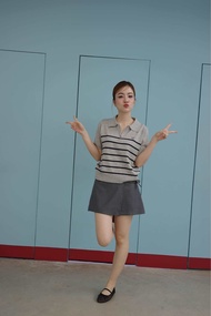 urban apparels | kiki knitted polo เสื้อโปโลลายทางทรง oversized