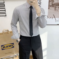 Business Formal Wear New Style Striped Casual Long-Sleeved Autumn Non-Iron Shirt Men Korean Version 