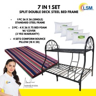 LSM PH Affordable 7 in 1 Split Steel Double Deck Bed with Foam and Pillow Bundle