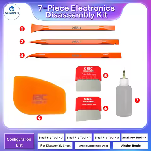 I2C 7-in-1 Mobile Phone Opening Disassembly Tool Set with Spudger Blade and Alcohol Bottle for LCD S