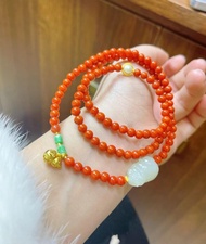 5mm天然原礦南紅 和田玉貔貅翡翠設計多圈手串項鍊s