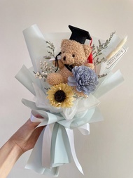 畢業熊花束/乾燥花束/畢業花束/滿天星乾燥花/木棉花乾燥花