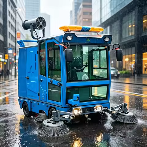 3 Wheel Electric Ride on Road Sweeper Customized Enclosed Cabin Heavy Duty Floor Cleaning Machine Co