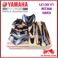 ( ORIGINAL HLY  ) COVER SET / BODY SET YAMAHA LC135 V1 HITAM OREN BLACK ORANGE