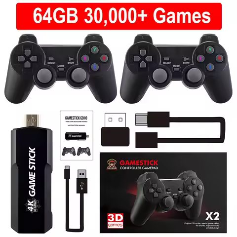 X2 Plus 64G 50000 Game GD10 Pro 4K Game Stick 3D HD Retro Video Game Console Wireless Controller TV 