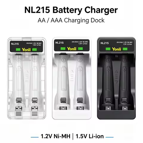 Yonii NL215 2‑Slot AA AAA Battery Charger Type‑C Input Independent Slots For 1.2V Ni‑MH & 1.5V Li‑io
