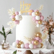 53pcs Light Pink Ball Cake Toppers, Bohemian Style Cake Toppers Pink Gold Pearl Ball Happy Birthday 