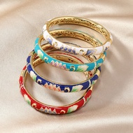 Beijing Cloisonné Enamel Filigree Lotus Women's Open Bracelet Traditional Fine Craft Ethnic Style Je
