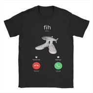 Baju T-Shirt Fih Meme Fish Calling dengan Ejaan Salah Fih Is Calling untuk Lelaki, Leher Bulat, Kapa