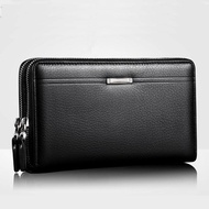 CSONLINEMALL Men Clutch Bag Wristlet Double Zipper PU Leather Business Long Wallet for Men