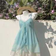 Women's 2-strap chiffon flared beachwear Set - Korean style pastel layered dress 2 piece set women k