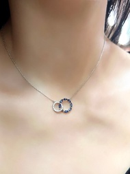 天然鑽石 頸鏈 鎖骨鏈 • 18K金藍寶石鑽石雙環頸鏈