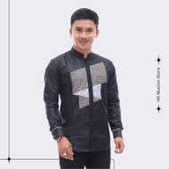 HITAM Koko Shirt For Adult Muslim Men Long Sleeve Zebra Motif Black Color Batik Combination