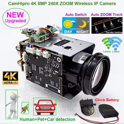 Camhipro 4K 8MP 240X zoom auto Tracking Wifi wireless IP Camera auto IRIS P2P ONVIF sony IMX415 WIFI