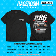 RACEROOM เสื้อยืดคอกลม สีดำ ไม่ย้วย Cotton100 สกรีนลาย Toyota AE86-284
