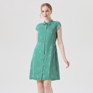 ESPADA เดรสเชิ้ตลายเรขาคณิตความยาวระดับเข่า ผู้หญิง สีเขียว | Knee-Length Geometric Print Shirt Dres
