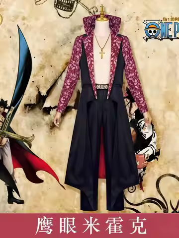 Movies Dracule Mihawk Cosplay Costume Stand-up Collar Cloak Printing Trench Coat Adult Man Halloween