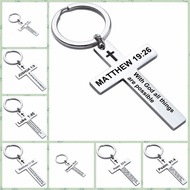 Engraved Cross Keychains Stainless Steel Bible verse Key Rings Bible Verse Keychain