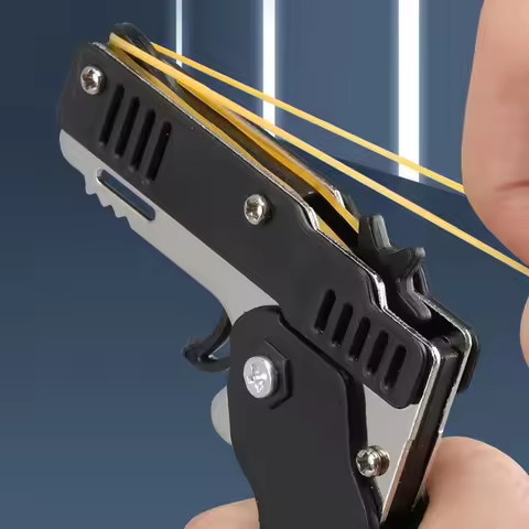 Rubber Band Gun Keychain Mini Metal Foldable Rubber Band Launcher with 60 Elastic Rubber Bands for G