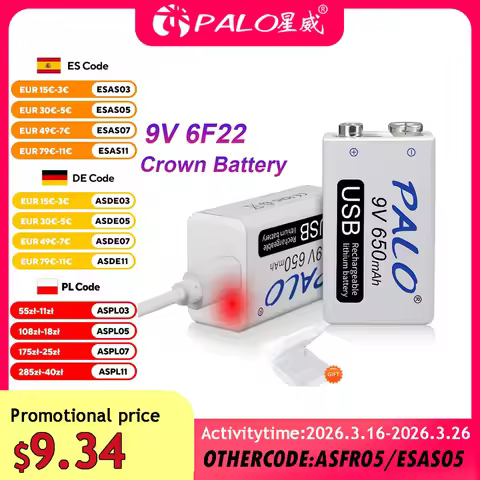 9V 6F22 Rechargeable Battery 650mAh Micro USB 9 Volt Lithium Li-ion 9v Batteries for Multimeter KTV 