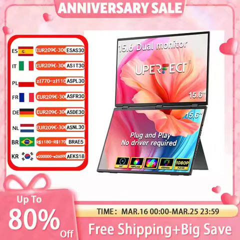 UPERFECT Delta 15.6"Dual Monitor Portable Gaming Triple Pc Display Laptop Screen 1080P HDR Folding A