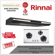 RINNAI RH-S3059-PBW SLEEK &amp; STYLISH MATT BLACK DESIGN LED SLIMLINE HOOD +  RINNAI RB-93US 3 BURNER BUILT-IN HOB BUNDLE