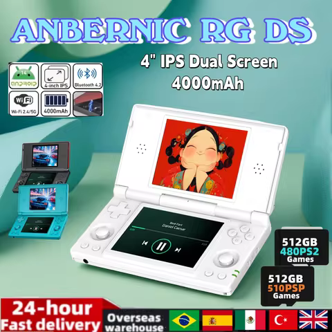 ANBERNIC RG DS Handheld Game Console 4" IPS Multi-touch Dual-screen Flip Video Games Player 4000mAh 