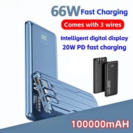 Powerbank 100000 mAh 66W Super Fast Charge With 3 Cable Power Bank LED Display Big Battery Fast Char