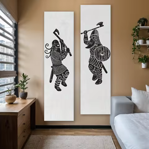 1Pc Viking Warrior Vertical Tapestry 59x16 Inches Polyester Black & White Norse Mythology Aesthetic 