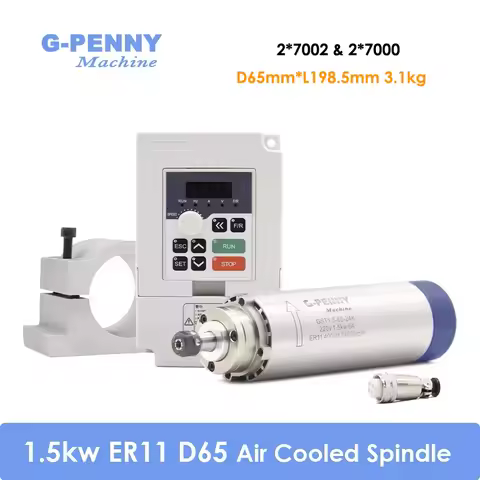 G-Penny 1.5kw ER11 65x204mm 220v Air Cooled Spindle 4 pcs Bearings & 1.5kw H100 VFD & 65mm bracket