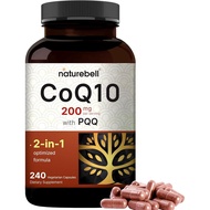 NatureBell CoQ10 200mg with PQQ, 240 Veggie Capsules | Stable High Absorption Form – Support for Hea