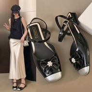 【E&S】Glossy Fashion Bowknot Low heeled Close toe Outdoor Sandals 031-2 Low Heels