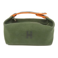 HERMES 帆布Bride-A-Brac Small銀扣手挽袋