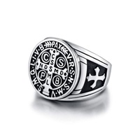 【Malay Spot】Men's St Benedict Exorcism Ring Stainless Steel Catholic Cross Ghost Hunter Gift