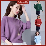 【Felynn.My】30 colors Women's Bat Sleeve Sweater Loose Solid Color Single Collar Sweater Knitted Top