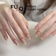 Nailbox Fu2Q - Gentle Pastel Design Fake Nails, Rice White Nails, Pretty Pink Rhinestones