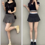 Vintage Striped Pleated Low Waist Suit Skirt Slim Thin A Word Package Hip Half-body Skirt